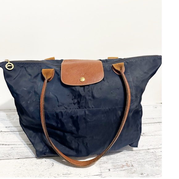 Longchamp Handbags - LONGCHAMP Le Pliage Navy Blue Canvas Br Copy gather Trim Travel Tote Bag